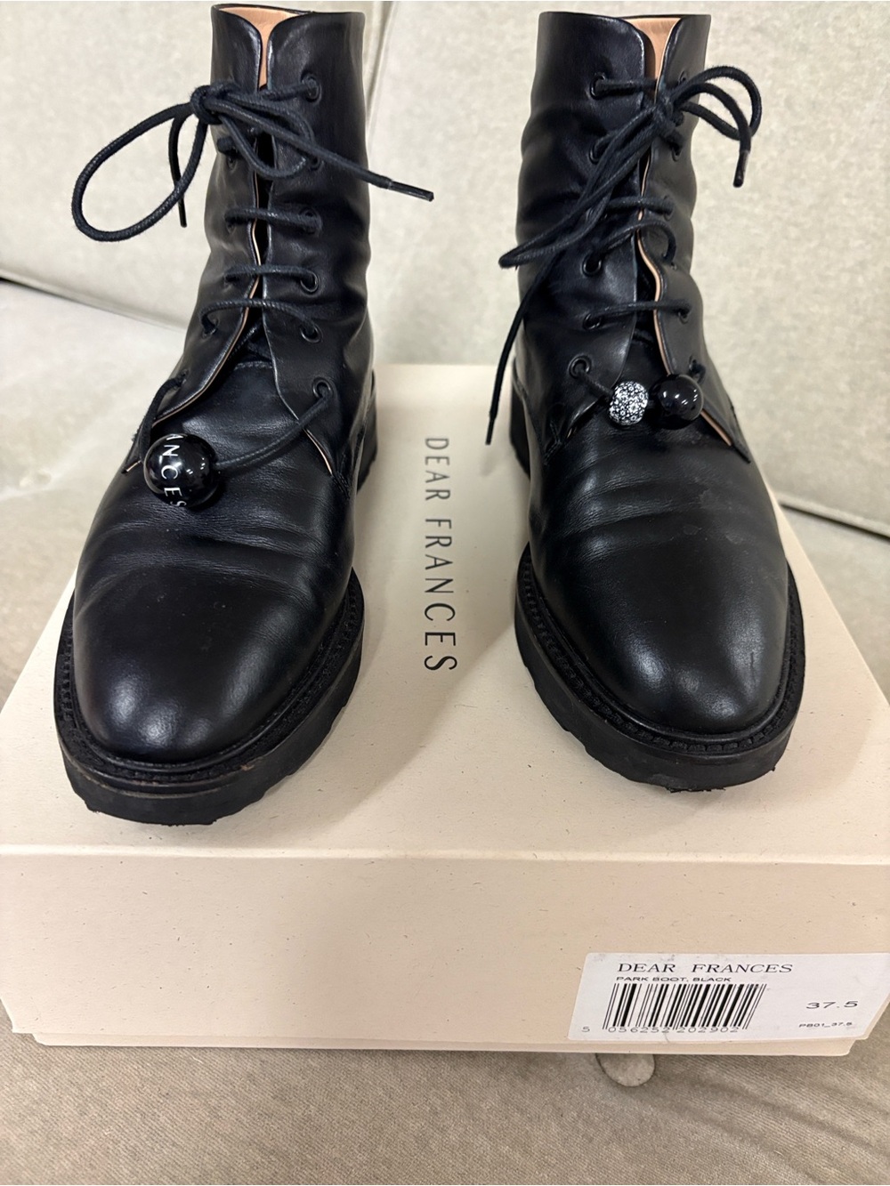 Dear Frances Black Leather Lace-Up Platform Ankle Boots